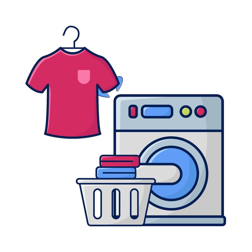 cloth hanging, washing machine with laundry in bassin illustration vector