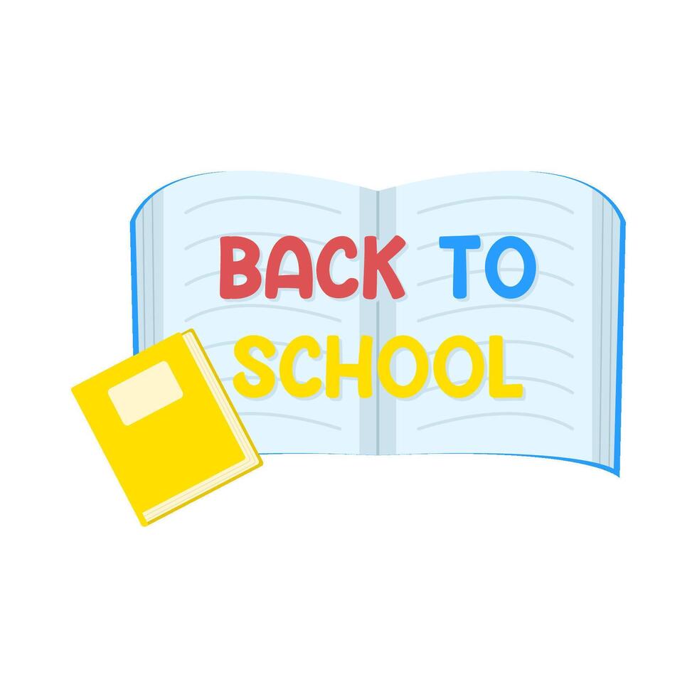 back to school text  in book with book illustration vector