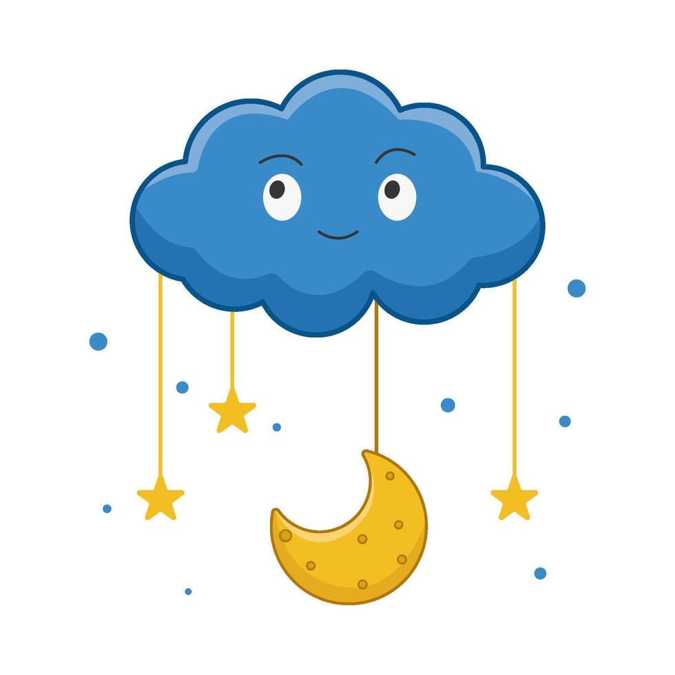 moon with star hanging in cloud illustration vector