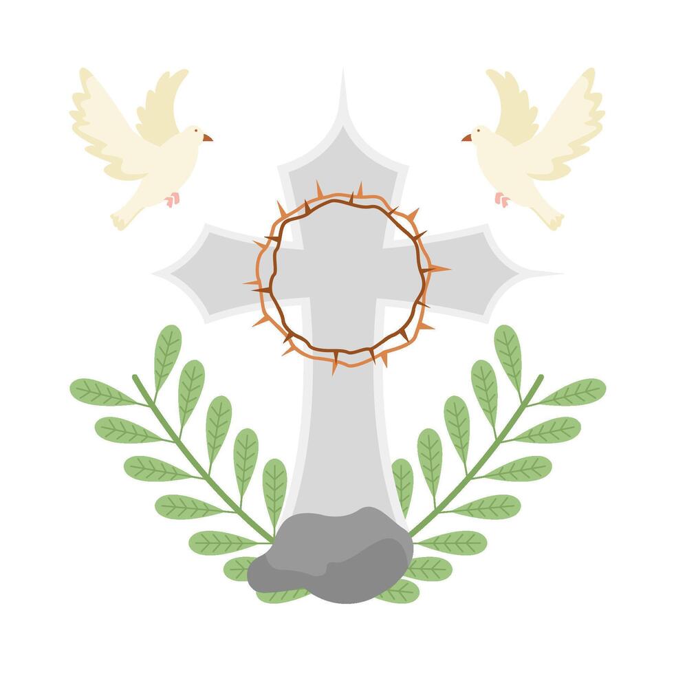christian cross religious with bird illustration vector