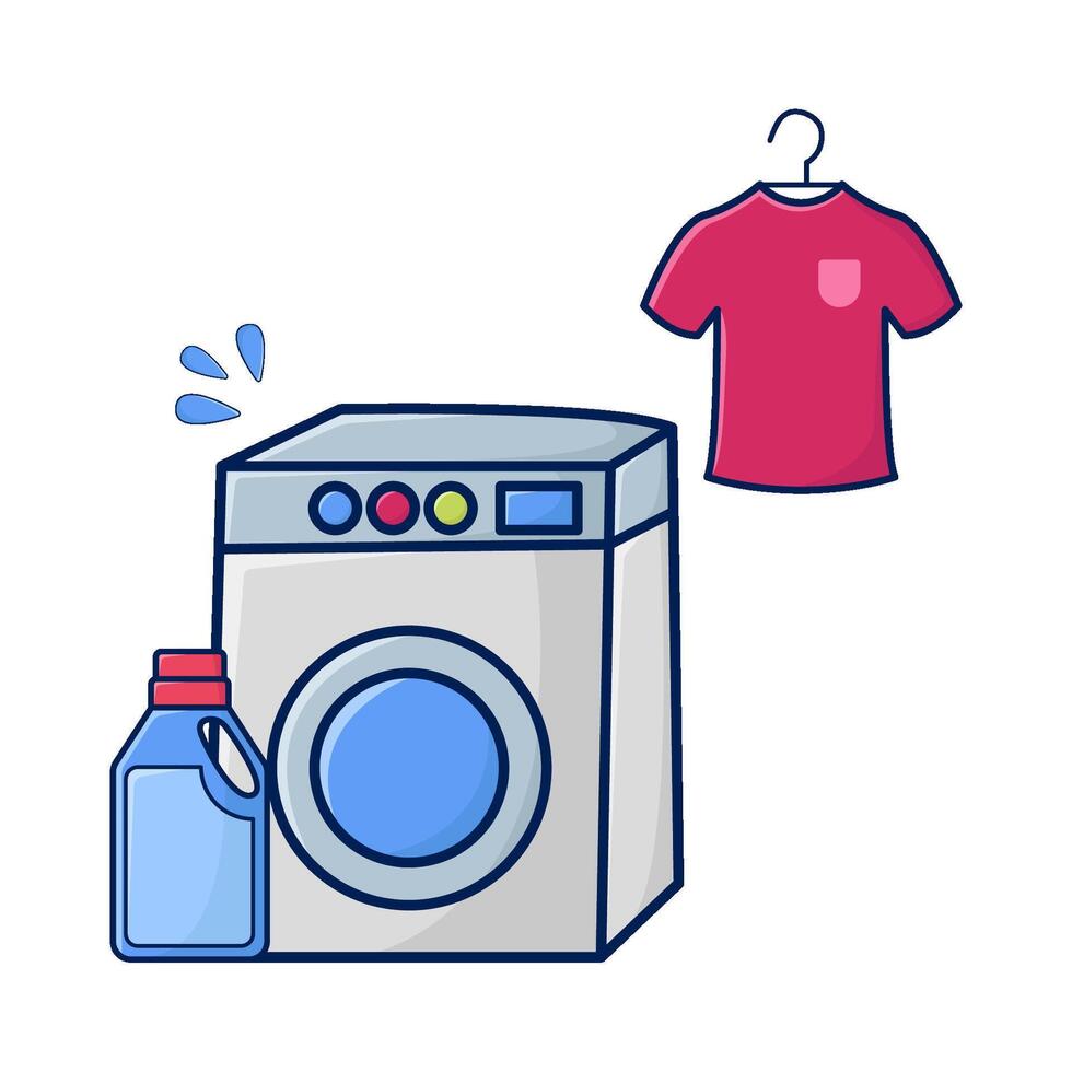 washing machine, cloth hanging with bottle detergent illustration vector