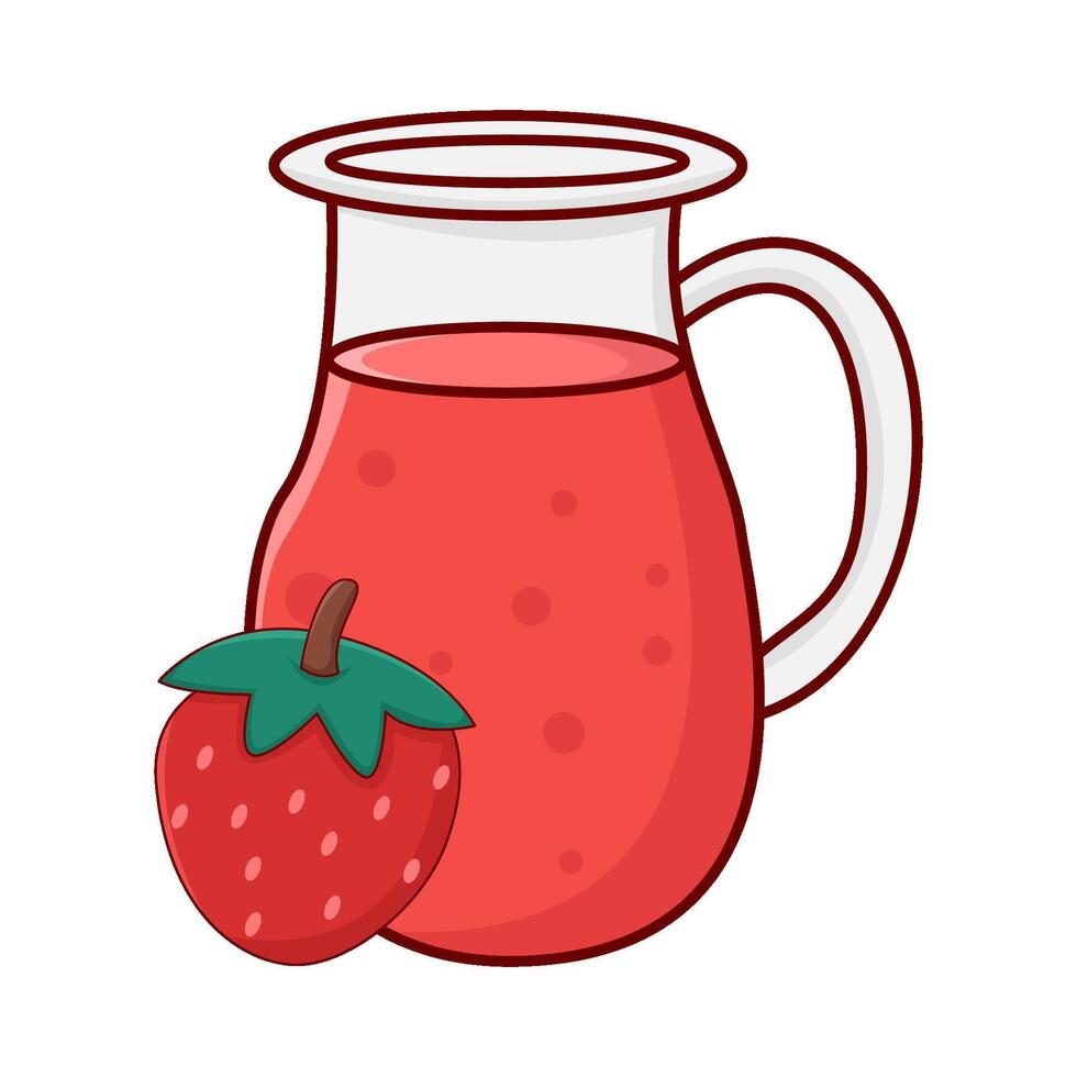 teapot strawberry juice with strawberry fruit illustration vector