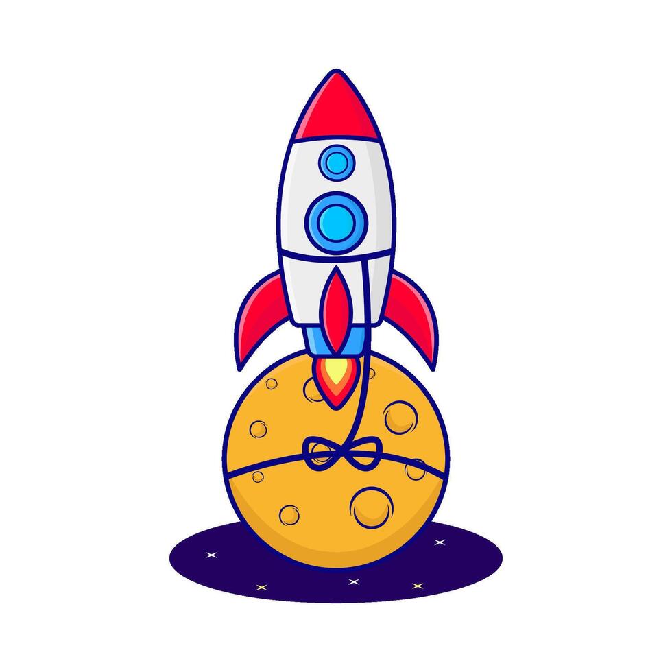 rocket fly with moon illustration vector