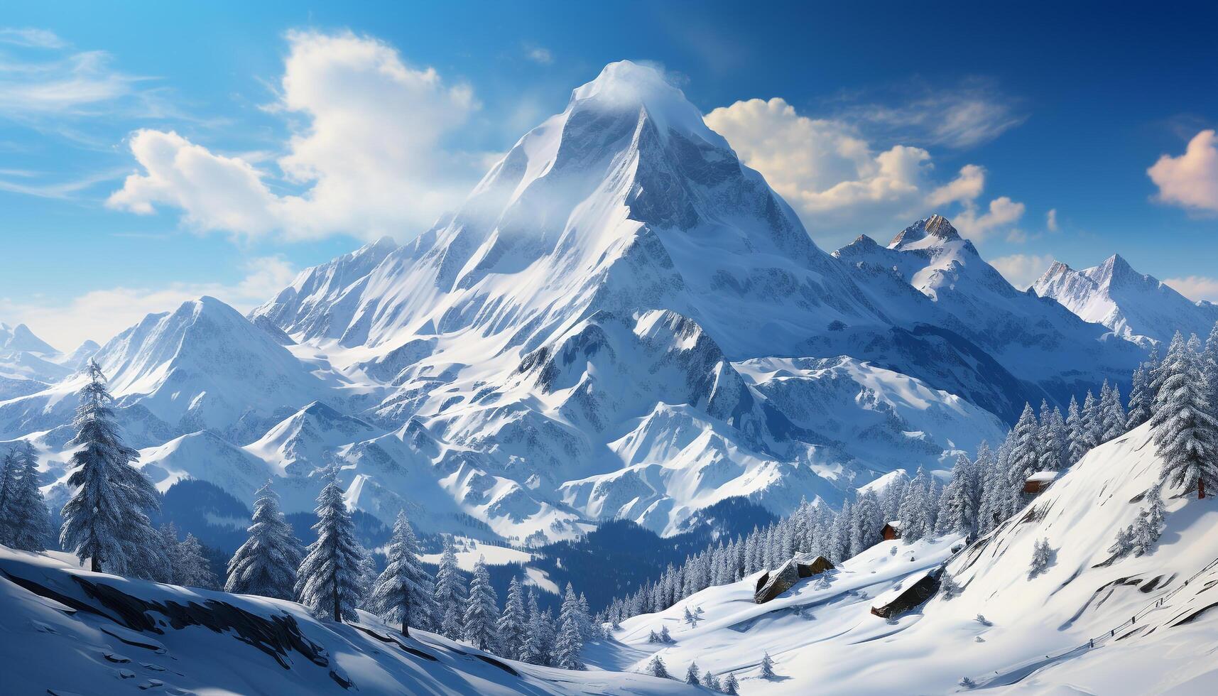 AI generated Majestic mountain peak, tranquil scene, frozen beauty in nature generated by AI photo