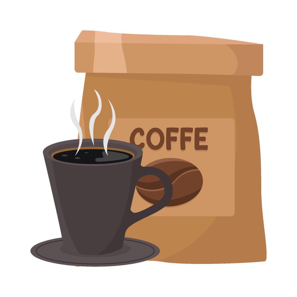 coffee bag with glass coffee drink illustration vector