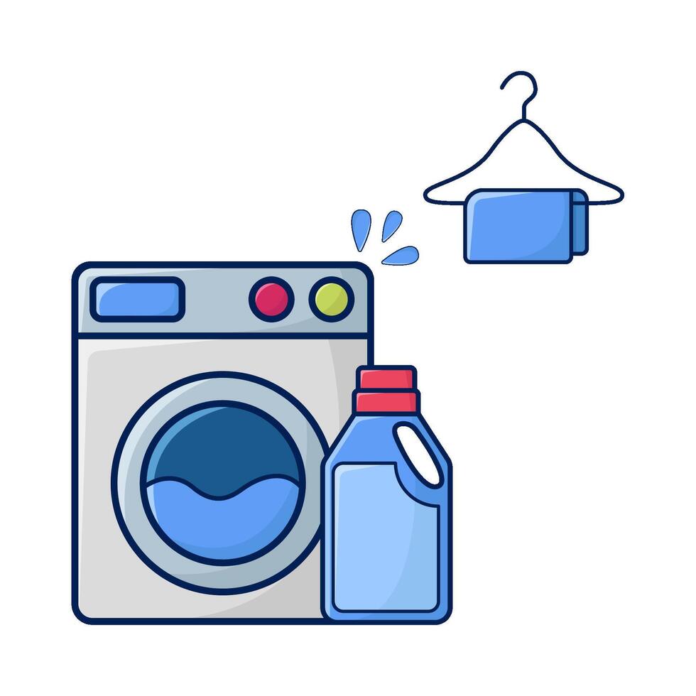 washing machine, towel hanging with bottle detergent illustration vector