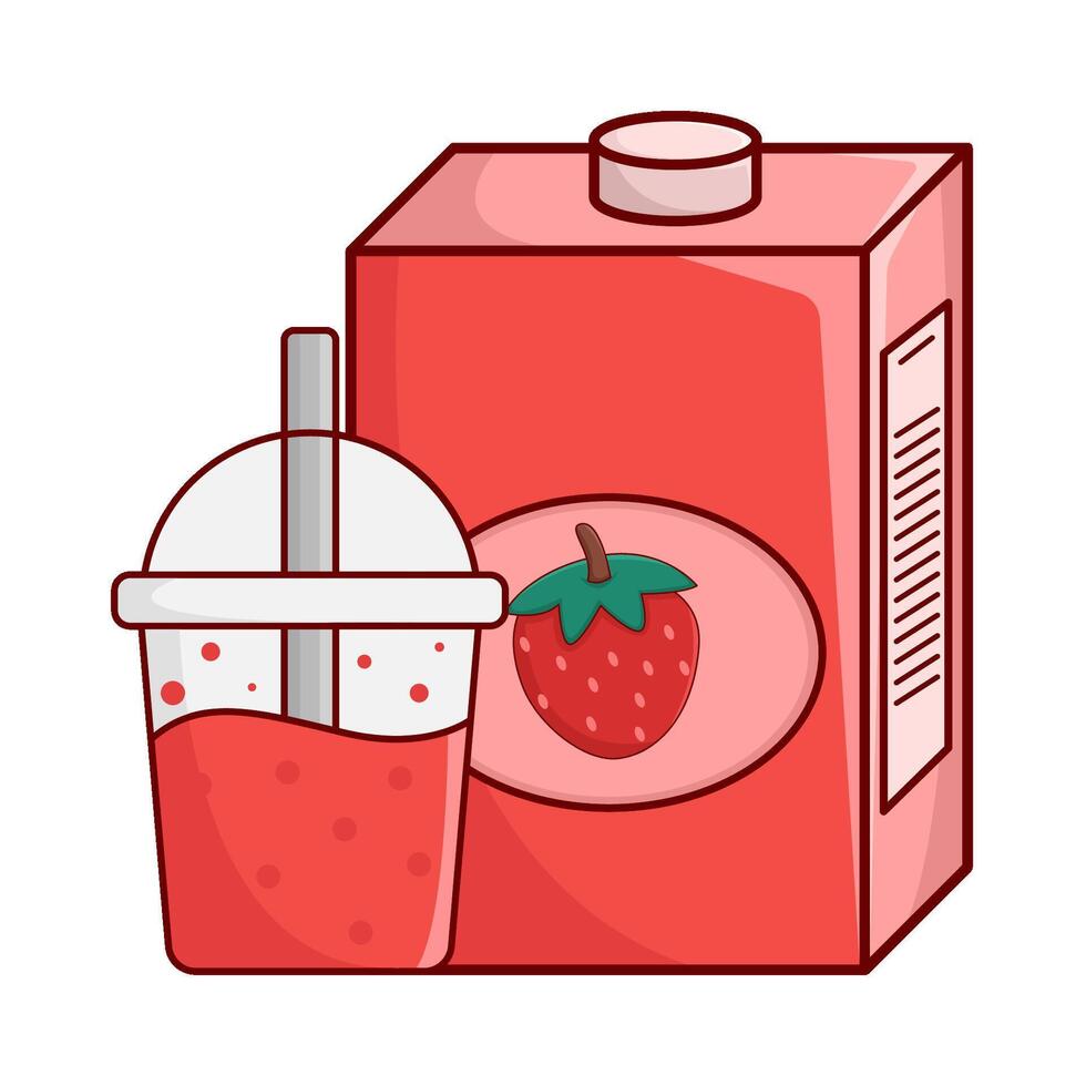 box strawberry juice with cup strawberry juice illustration vector