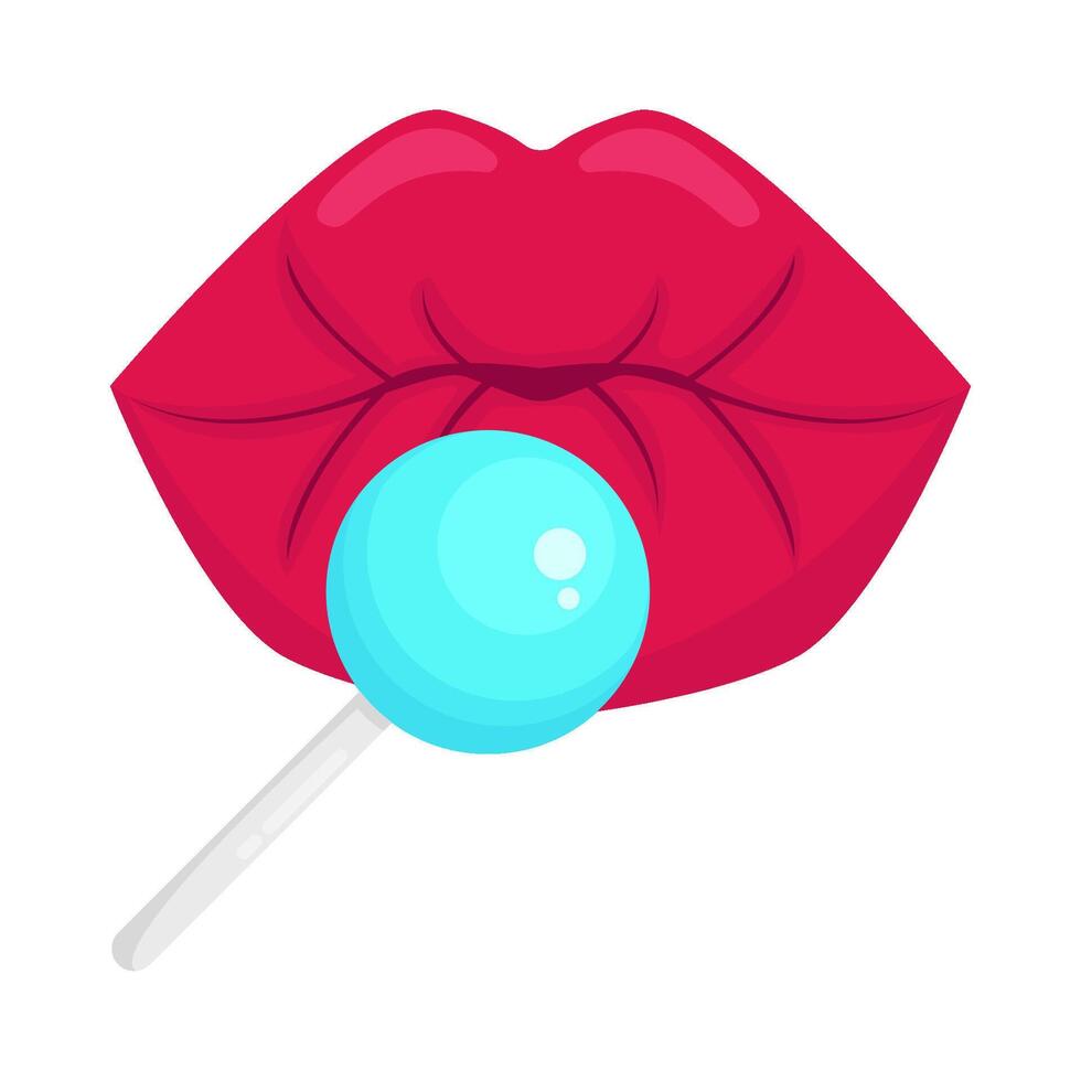 labios mujer con pirulí ilustración vector