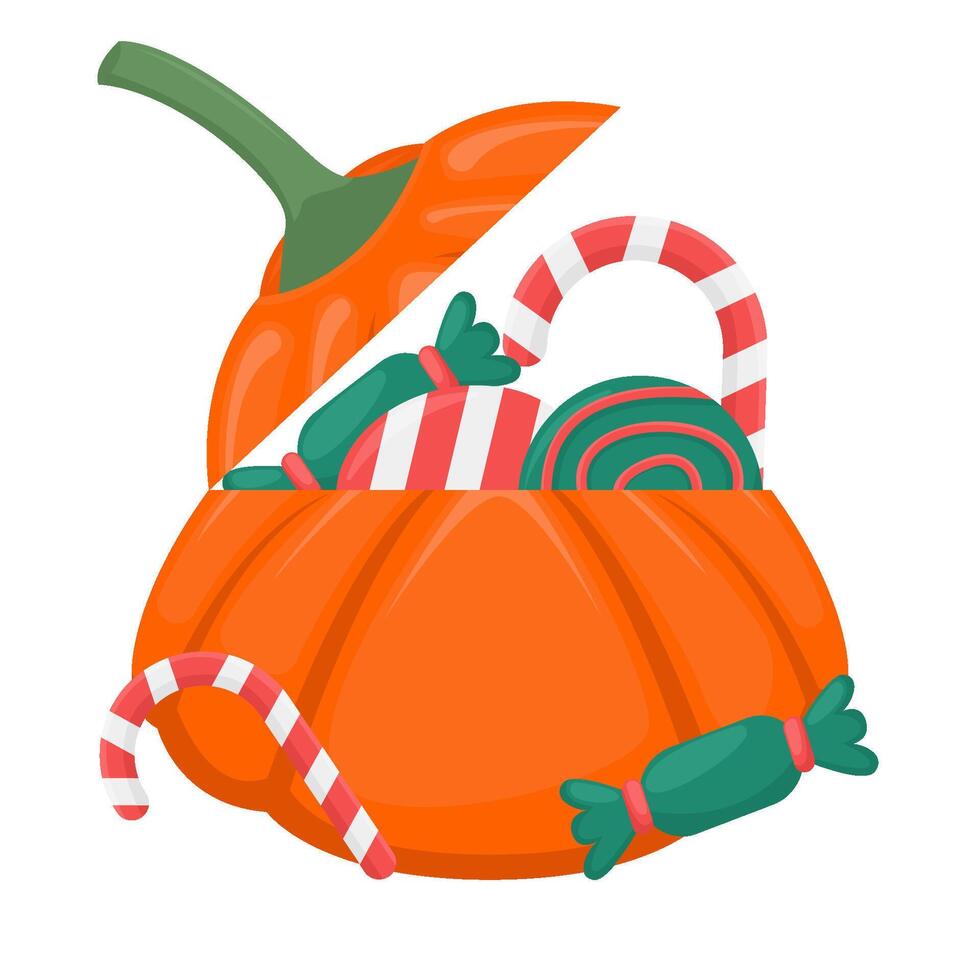 candy in pumpkin bucket illustration vector