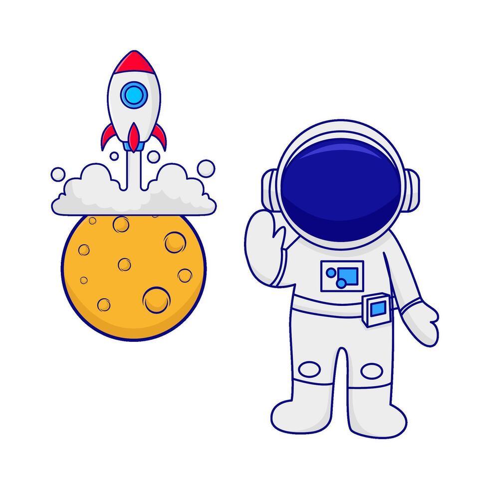 rocket,moon with astronaut illustration vector