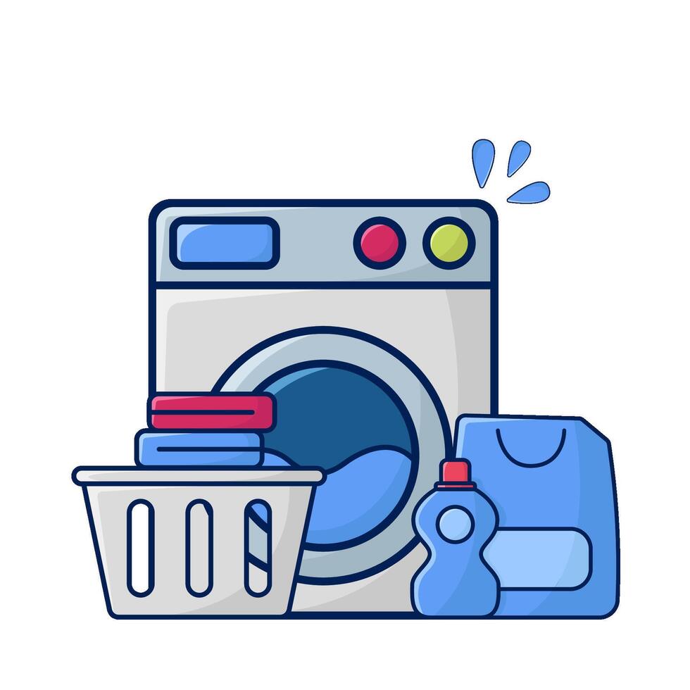 washing machine, bassin with bottle detergent liquid illustration vector