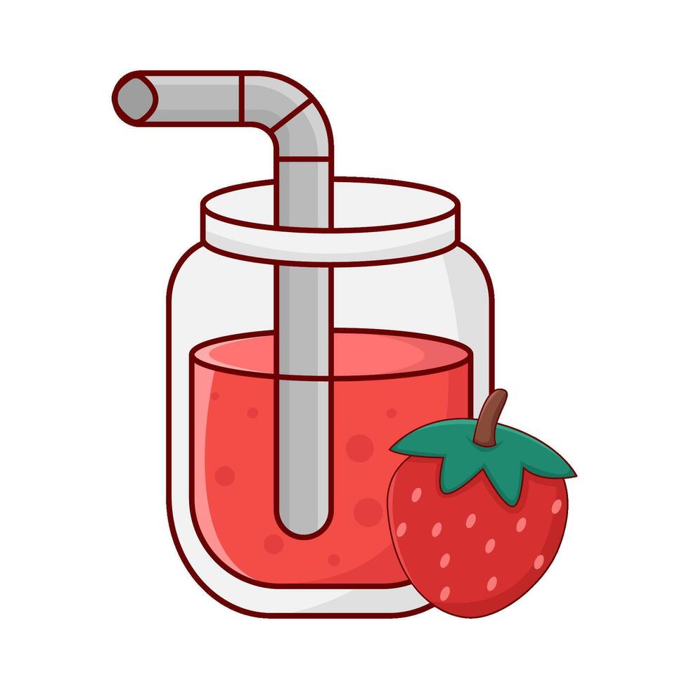 glass strawberry juice with strawberry fruit illustration vector