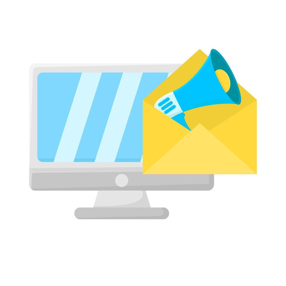 megaphone in mail with computer illustration vector