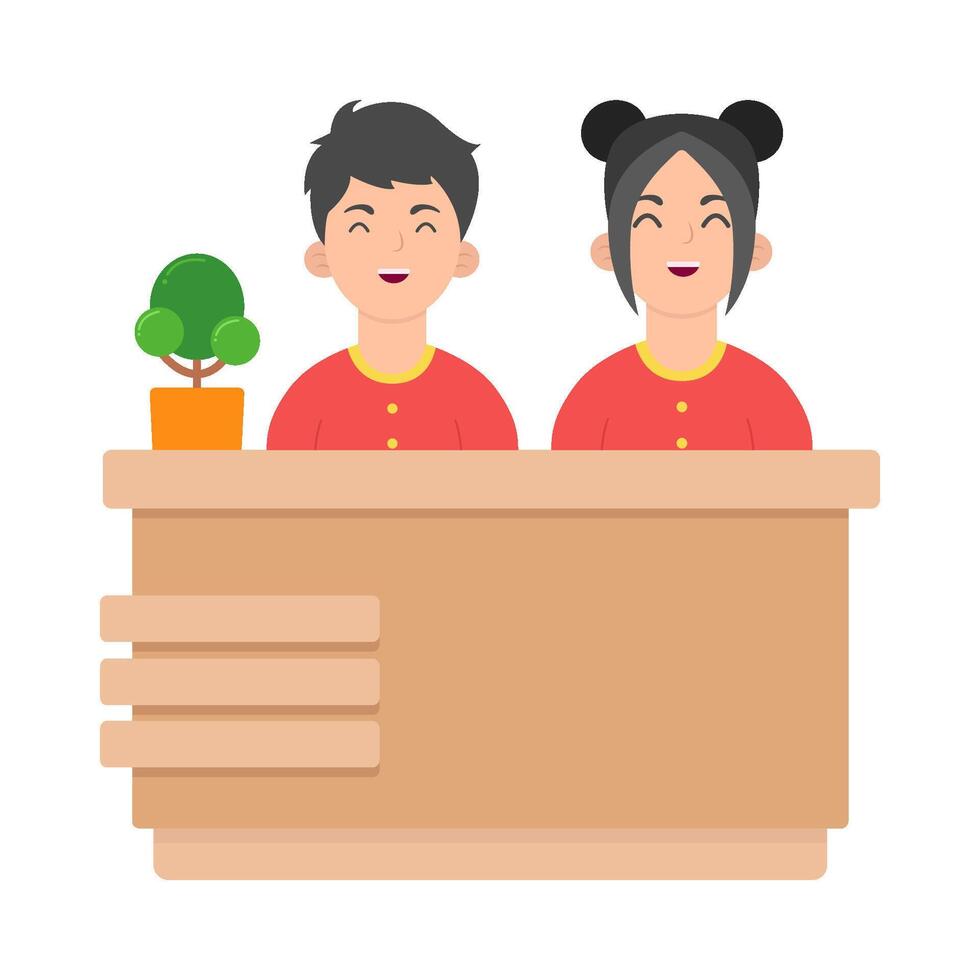 front desk man with front desk women in table work illustration vector