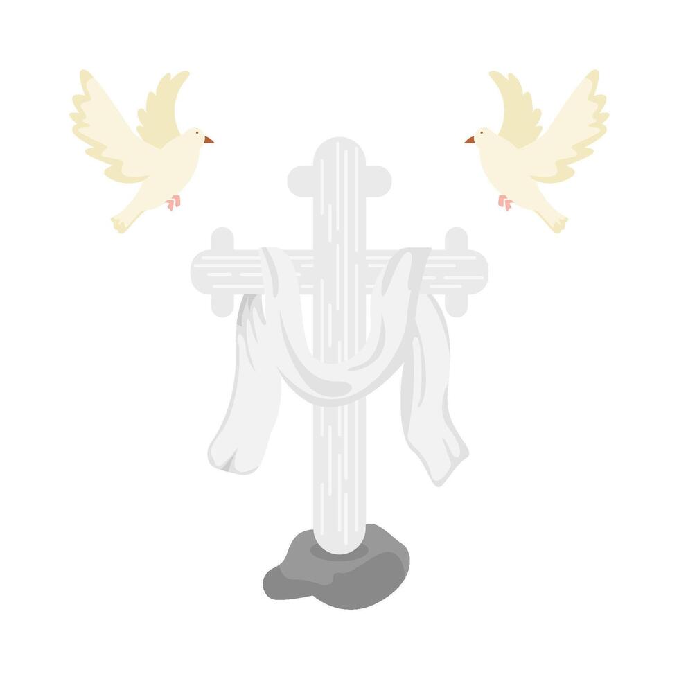 christian cross religious with bird illustration vector