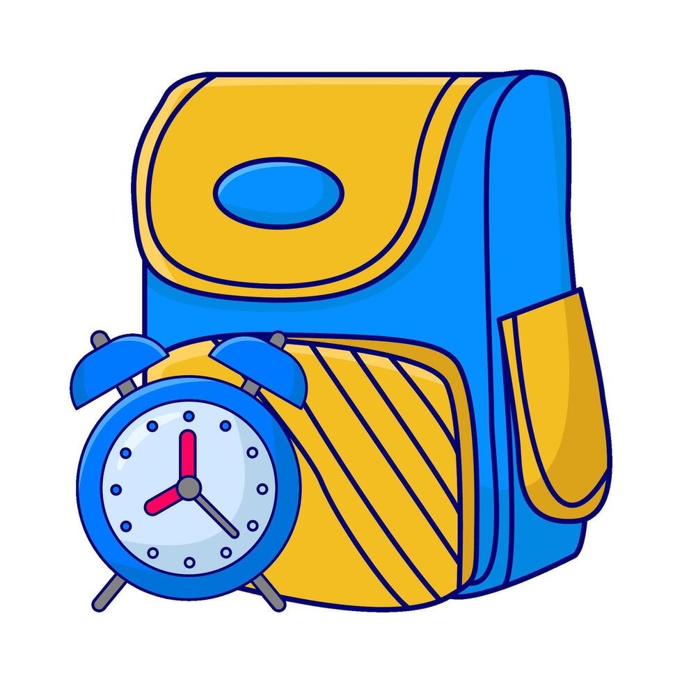 backpack school with alarm clock time illustration vector