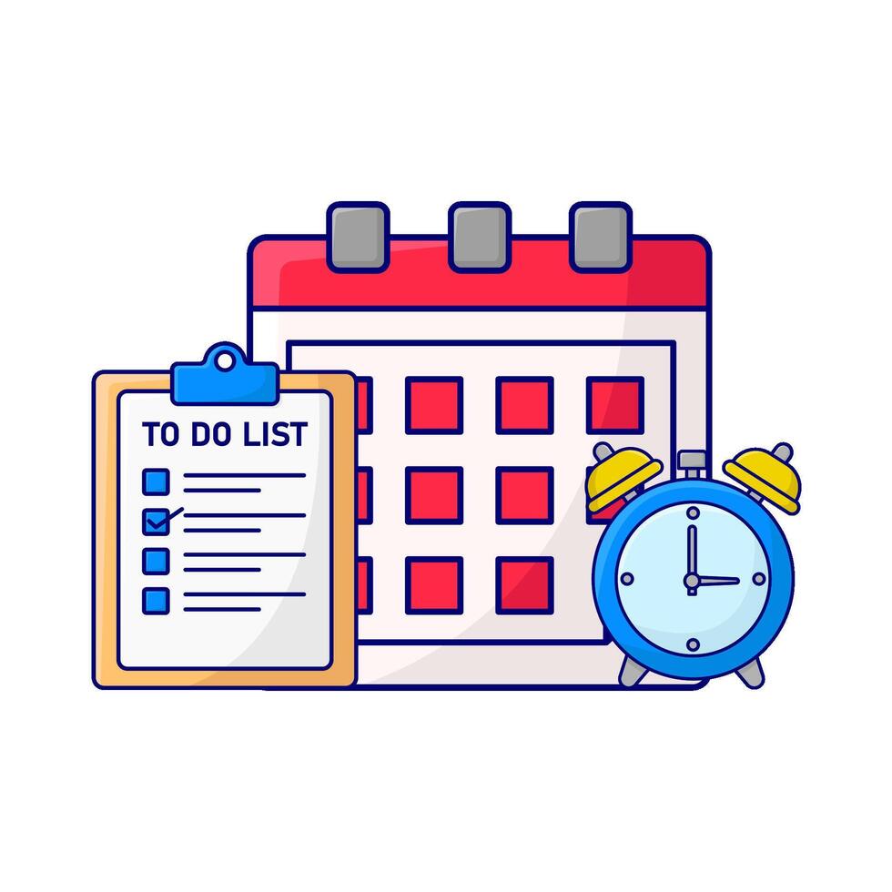 calendar, to do list with alarm clock time illustration vector