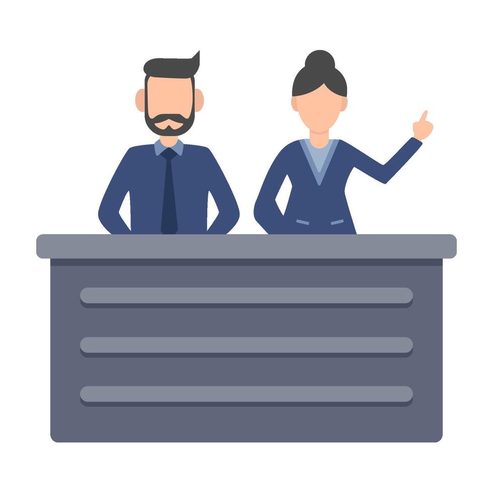 front desk man with front desk women in table work illustration vector