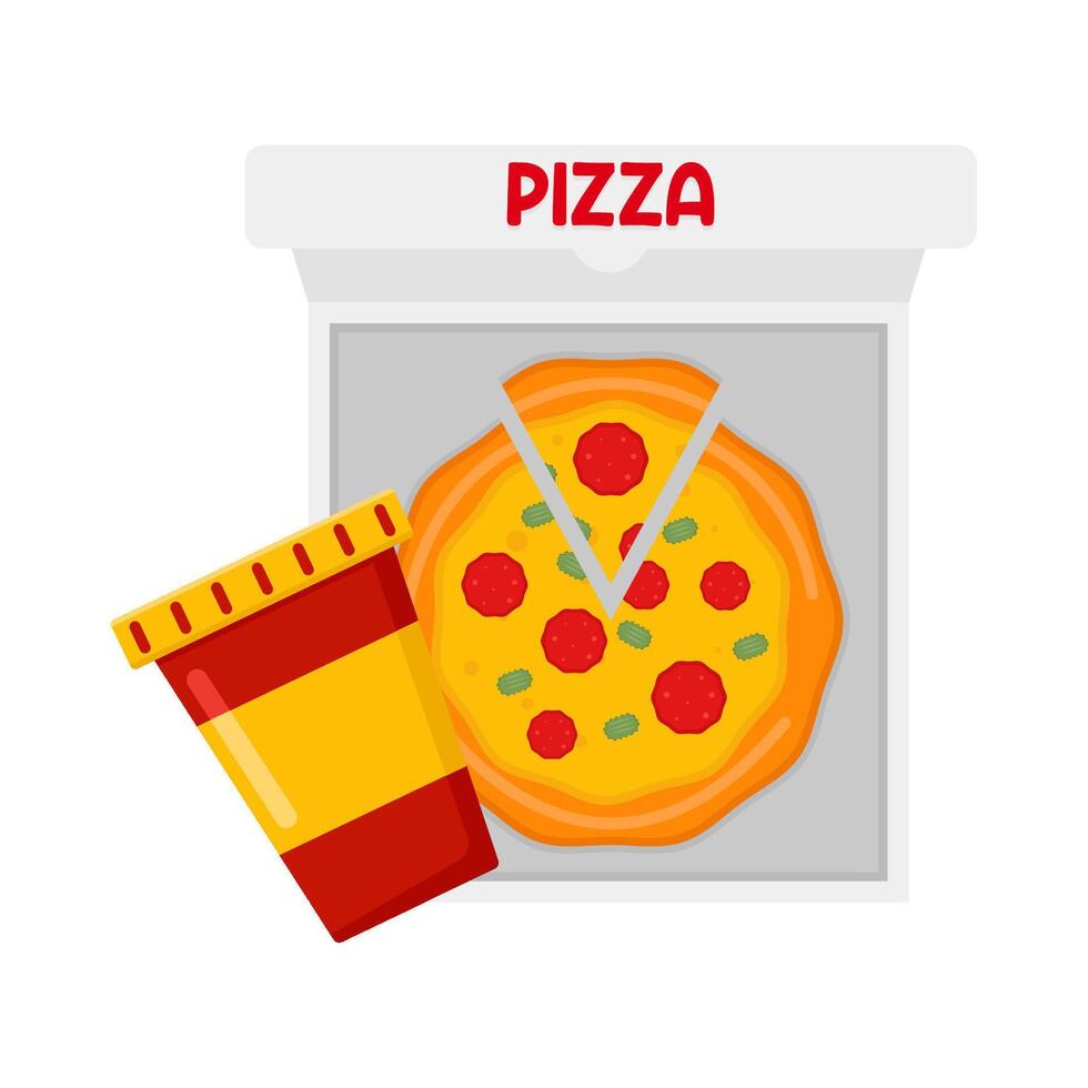 Illustration of pizza and soda vector