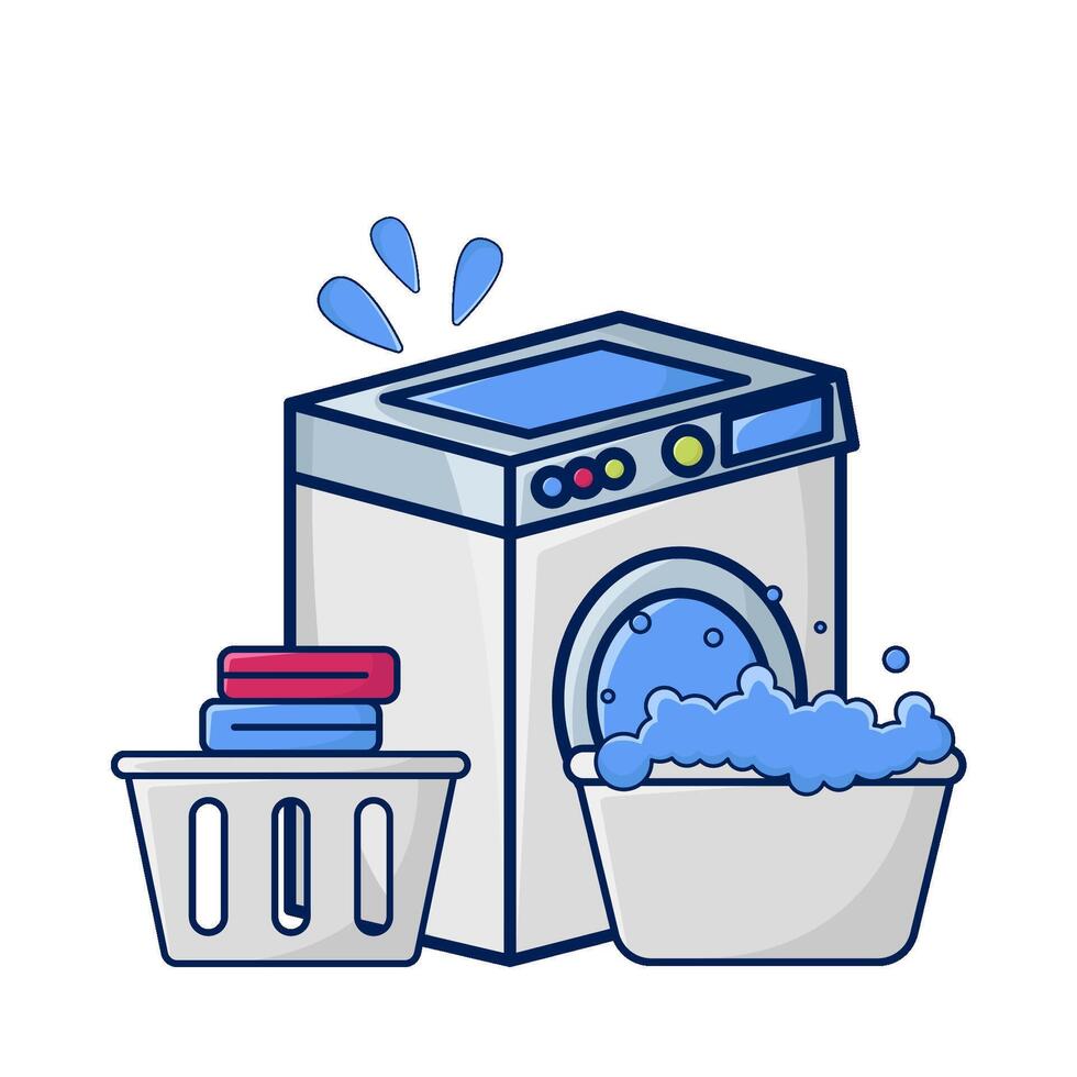 washing machine, laundry in bassin with water in basket illustration vector