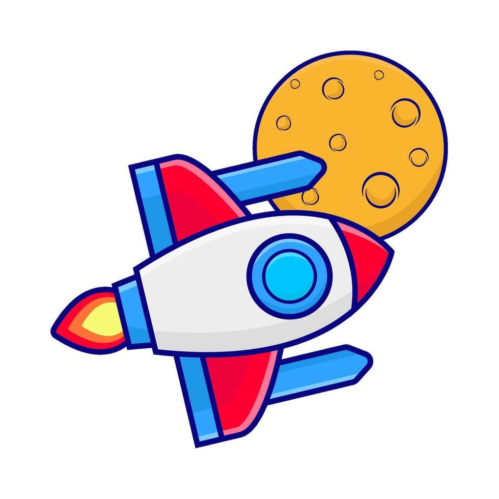 rocket fly with moon illustration vector