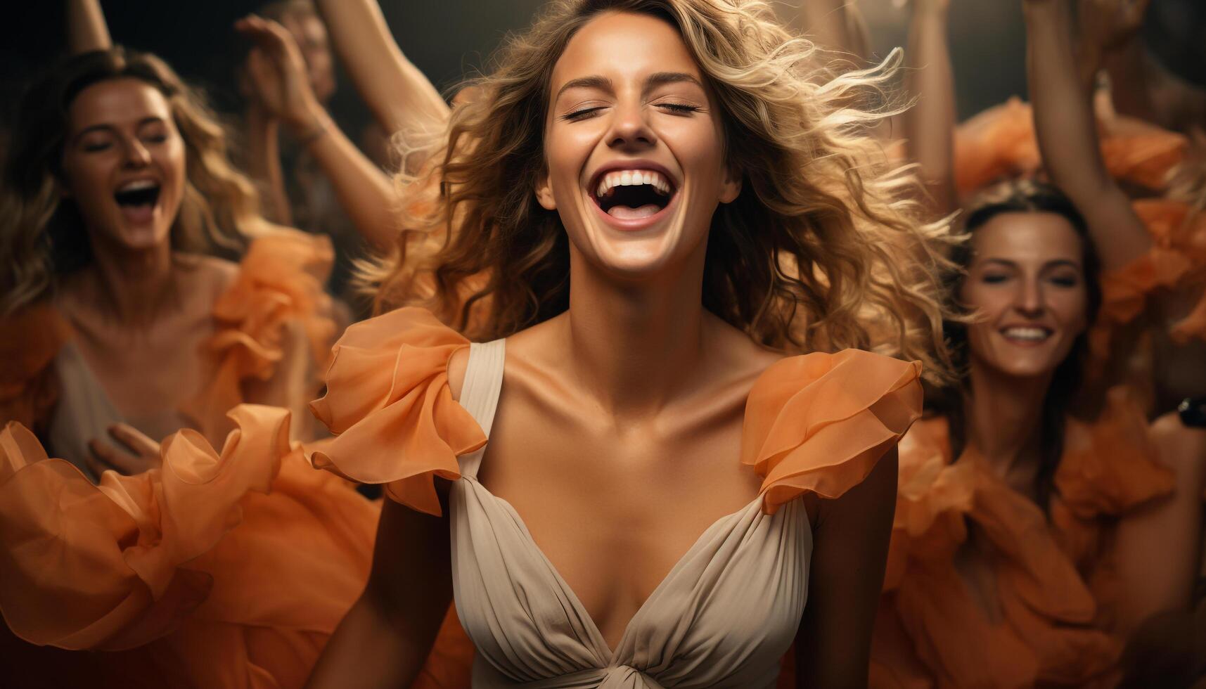 AI generated Young women enjoying a carefree night, dancing and laughing together generated by AI photo