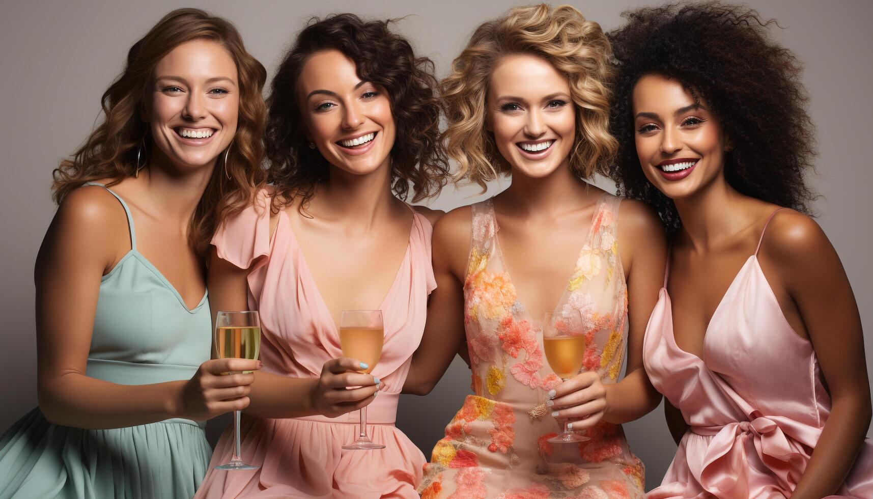 AI generated Young women enjoying a party, smiling and looking at camera generated by AI photo