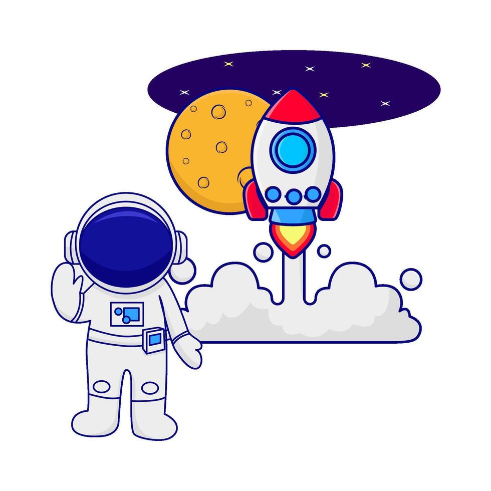 cohete, luna con astronauta ilustración vector