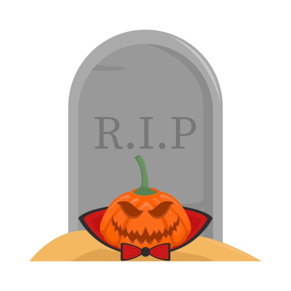 pumpkin halloween in tombstone illustration vector