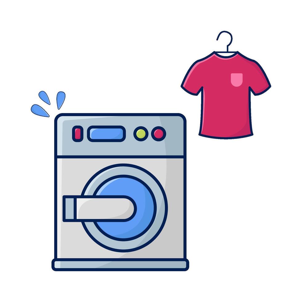 cloth hanging in hanger with washing machine illustration vector