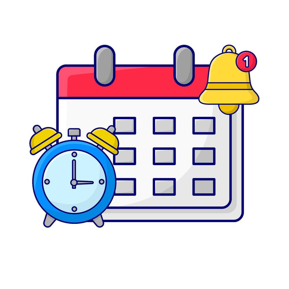 calendario, campana notificación con alarma reloj hora ilustración vector