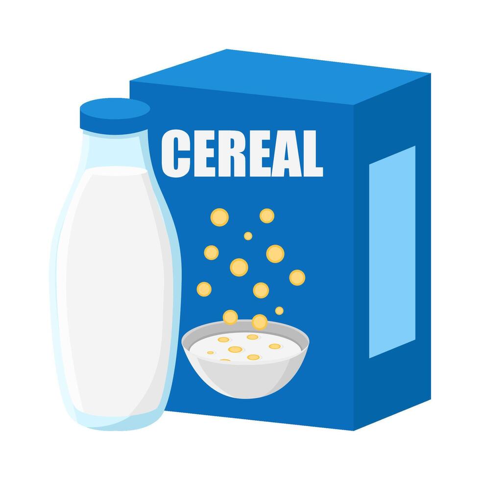 caja cereal con botella Leche ilustración vector