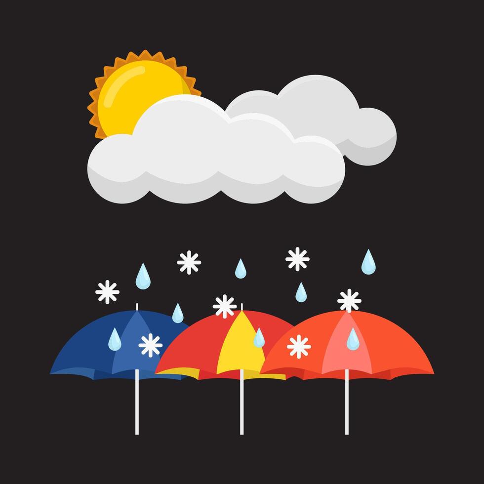 sun, cloud rain with umbrella illustration vector