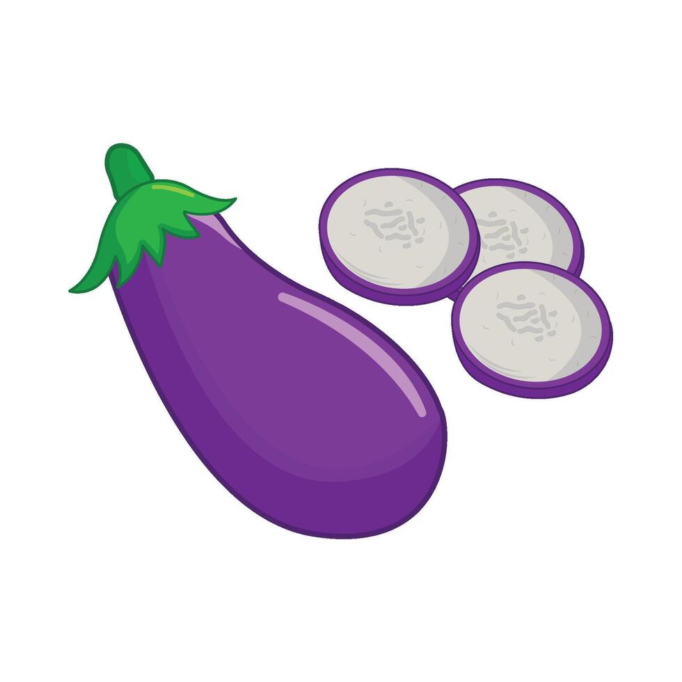 eggplant with eggplant slice illustration vector