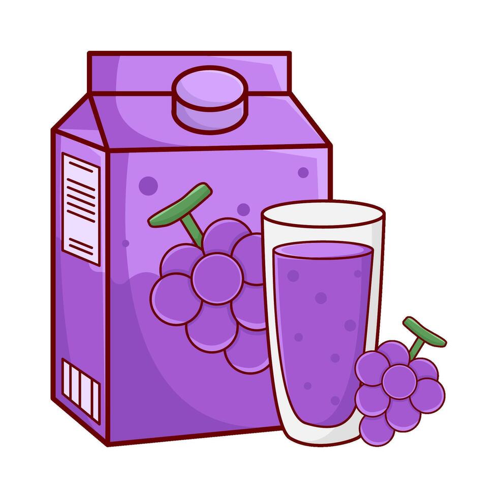 box grape juice, glass grape juice  with grape fruit illustration vector