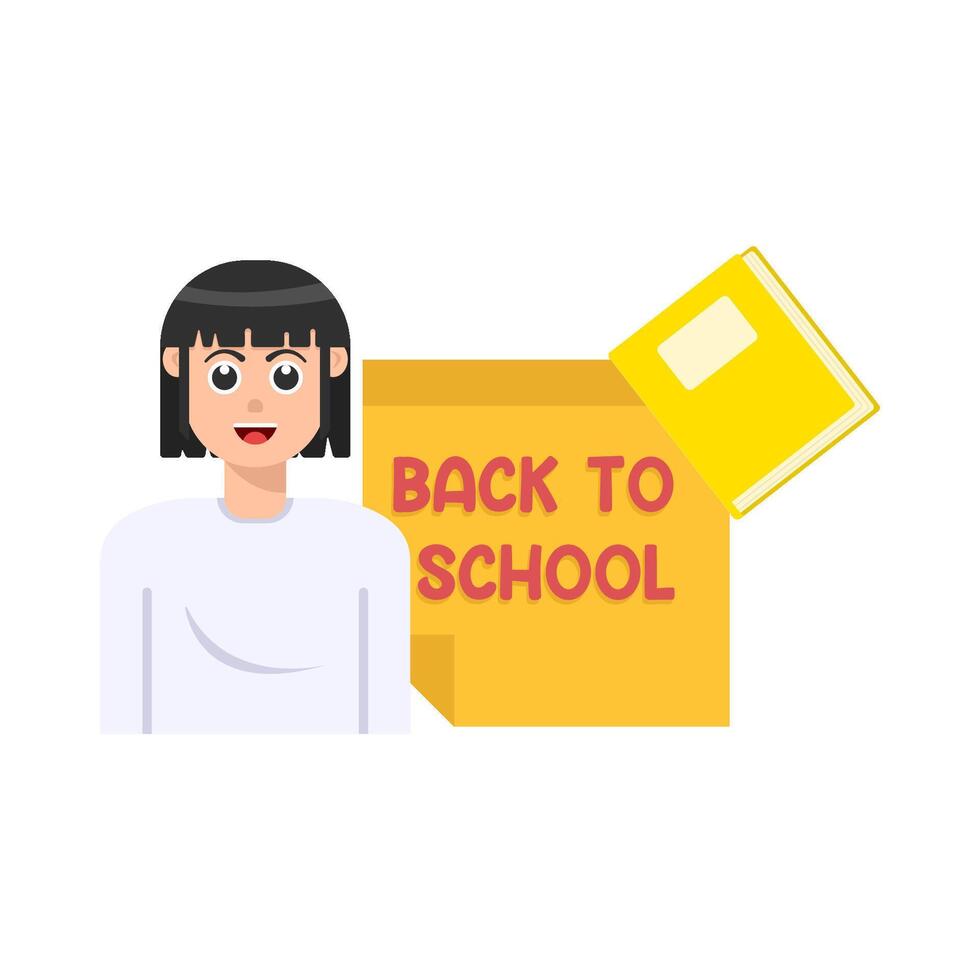 back to school text  in paper, book with student illustration vector