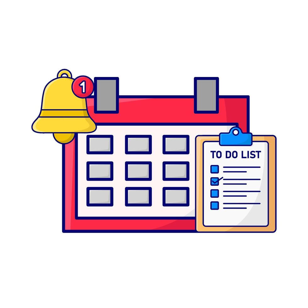calendar, to do list with bell notification illustration vector