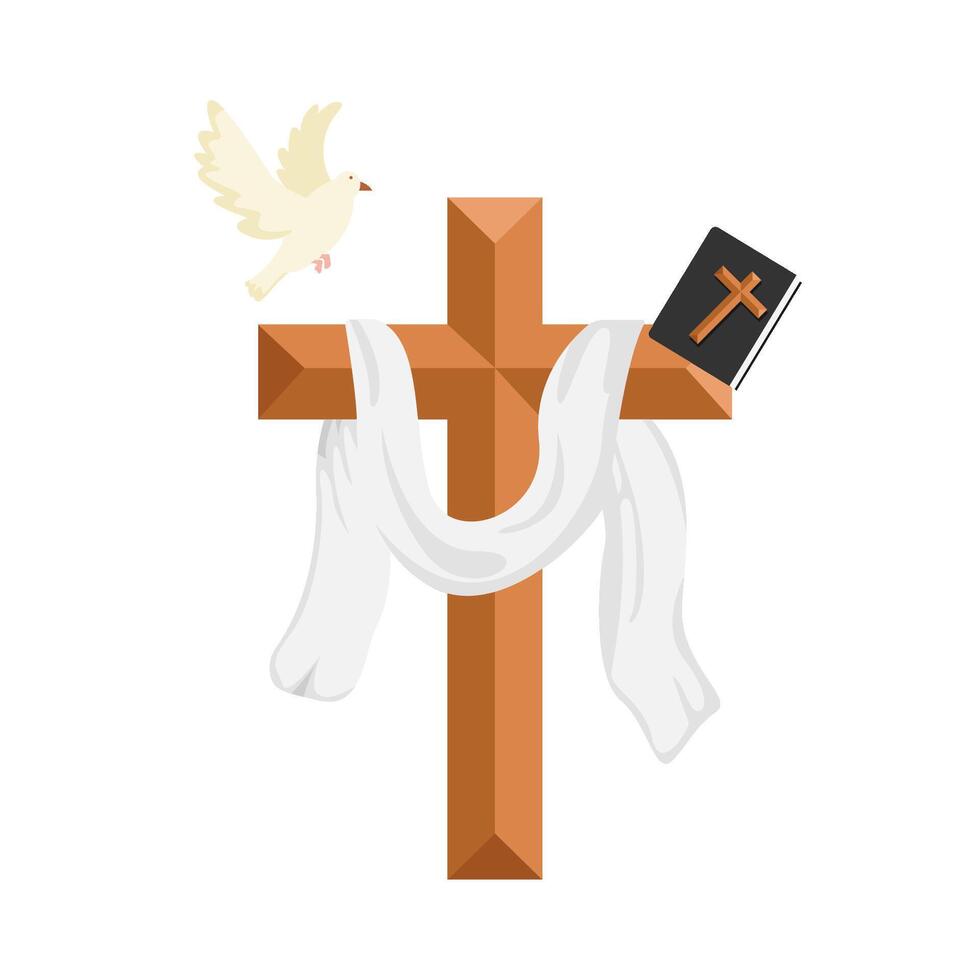 bird with bibble book in  christian cross religious  illustration vector