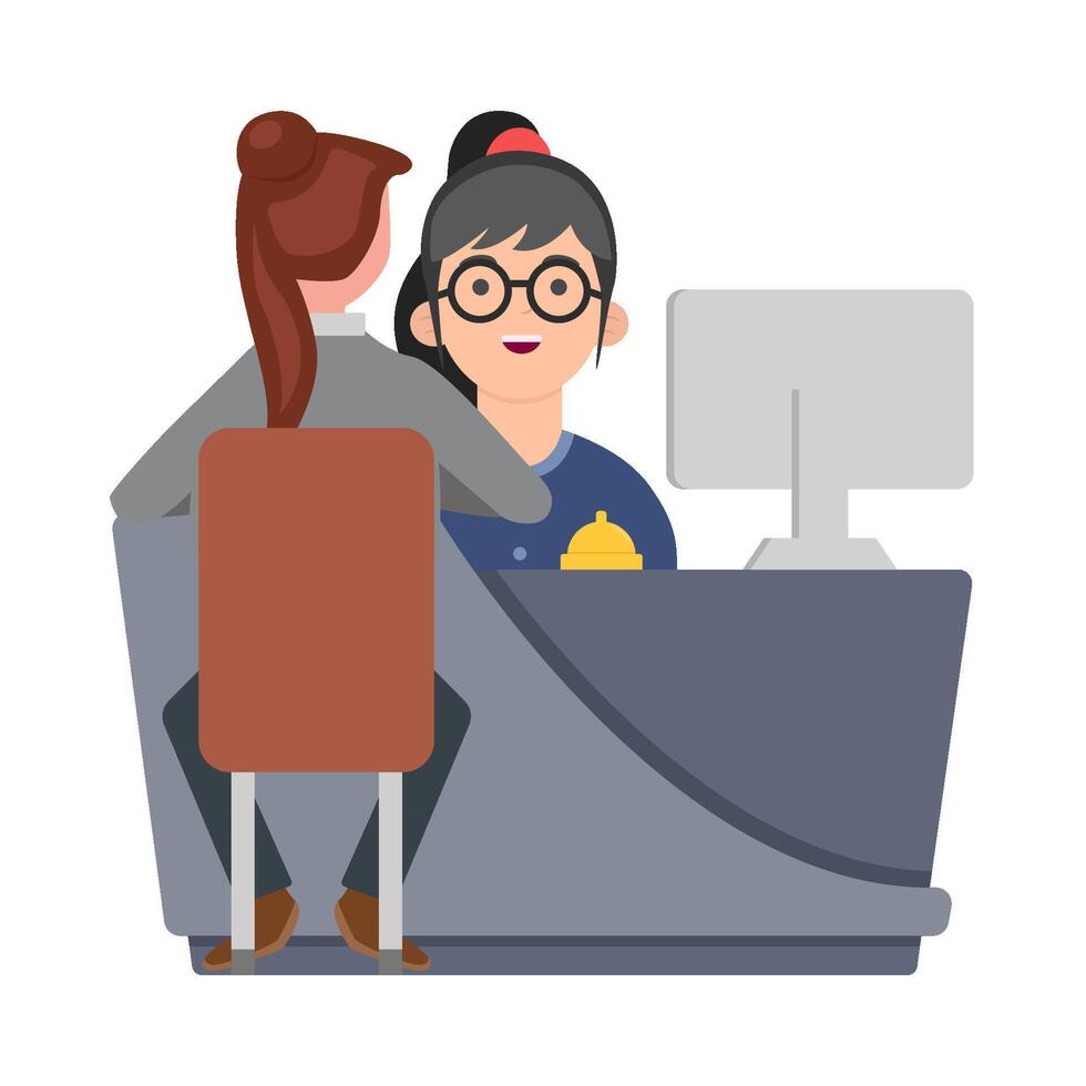 front desk with customer illustration vector