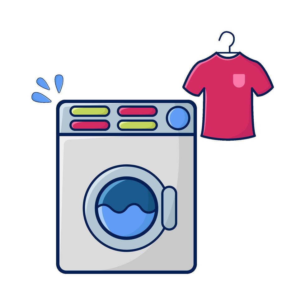 cloth hanging in hanger with washing machine illustration vector