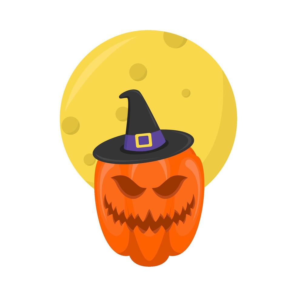 pumpkin halloween with full moon illustration vector