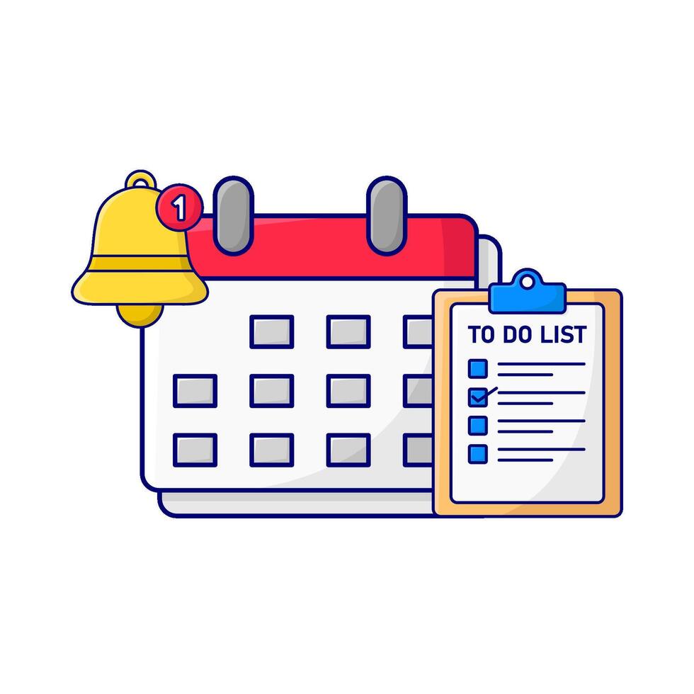 calendar, to do list with bell notification illustration vector