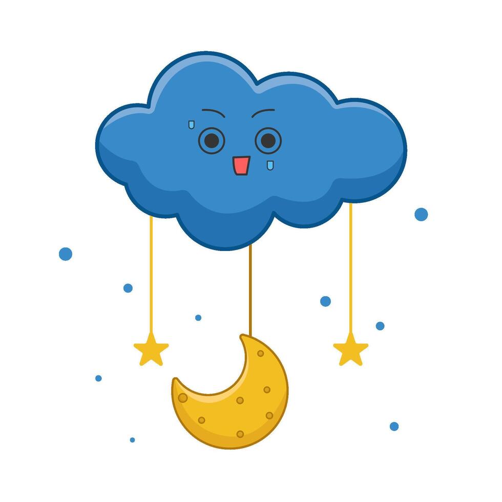 moon with star hanging in cloud illustration vector