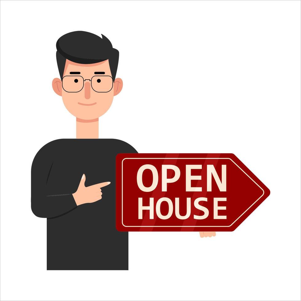 open house in arrow with in person illustration vector