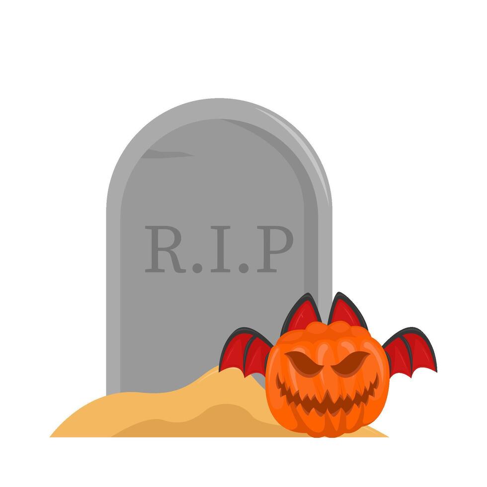 pumpkin halloween in tombstone illustration vector