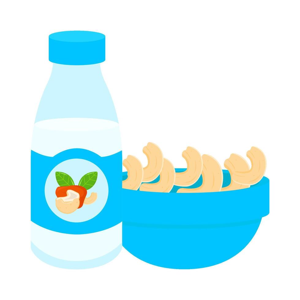 cashew nut in bowl with cashew drink illustration vector