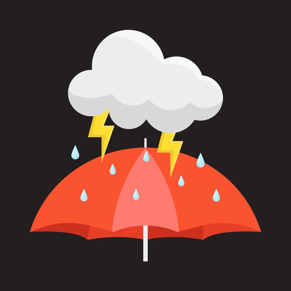 rain lightning with umbrella illustration vector