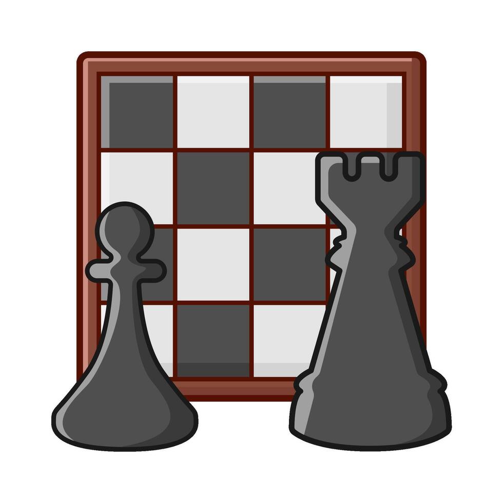 pawn chess, rook chess with chess board illustration vector