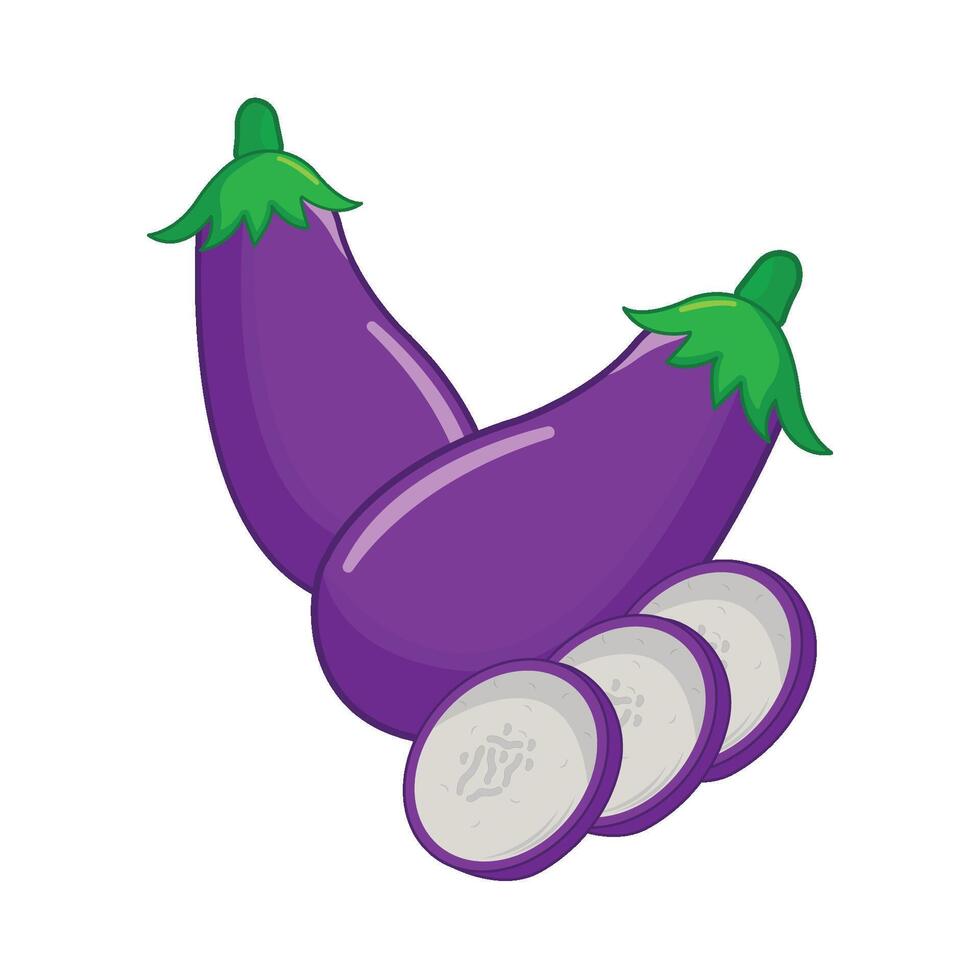 eggplant with eggplant slice illustration vector