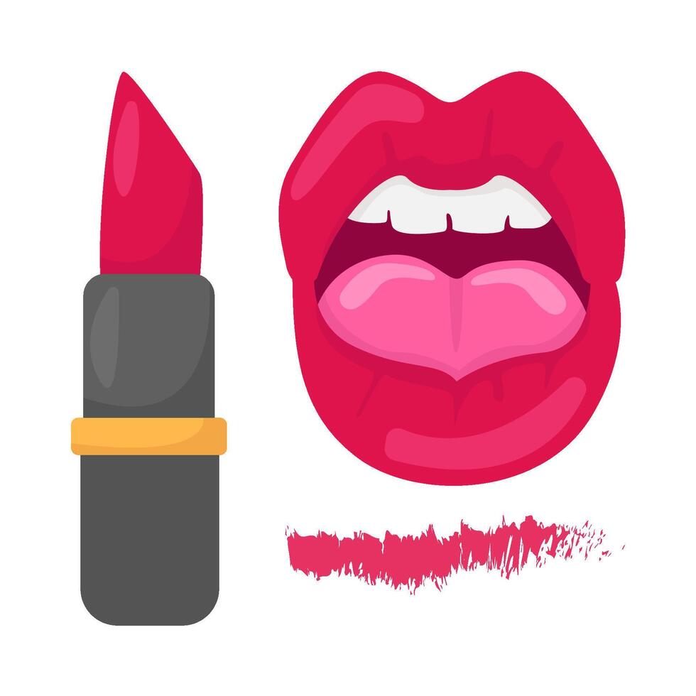 labios, lápiz labial con ensayador lápiz labial ilustración vector